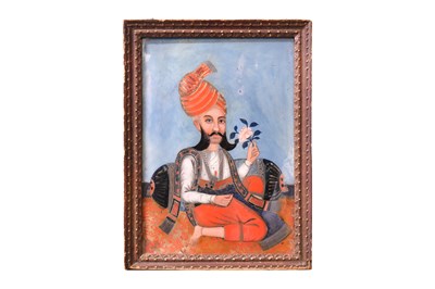 Lot 166 - TWO REVERSE GLASS PAINTINGS OF INDIAN MAHARAJAS