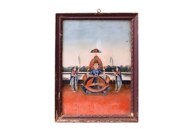 Lot 107 - A REVERSE GLASS PAINTING OF THE HINDU GODDESS OF WEALTH, LAKSHMI