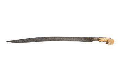 Lot 211 - λ A WALRUS IVORY-HILTED CORAL-SET STEEL YATAGAN SWORD (YATAĞAN)