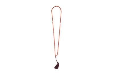 Lot 265 - A NINETY-NINE MELON-SHAPED CORAL BEADS TASBIH ROSARY NECKLACE