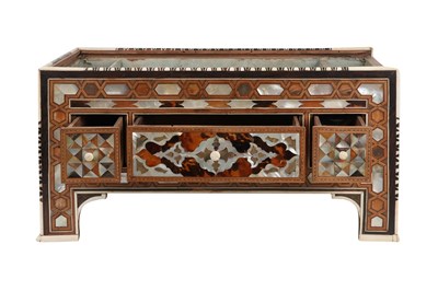 Lot 157 - λ AN OTTOMAN MOTHER-OF-PEARL, TORTOISESHELL AND BONE-INLAID WOODEN LOW CABINET