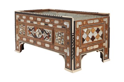 Lot 157 - λ AN OTTOMAN MOTHER-OF-PEARL, TORTOISESHELL AND BONE-INLAID WOODEN LOW CABINET