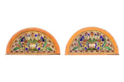 Lot 5 - TWO STAINED GLASS WINDOWS WITH FLORAL TRIUMPHS