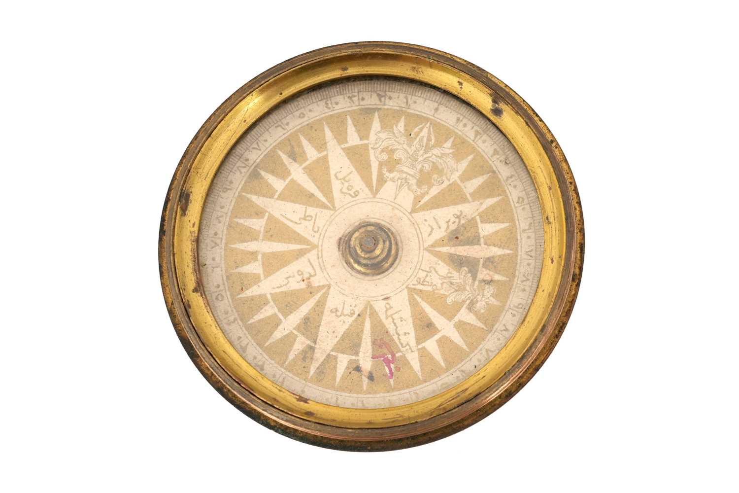 Lot 188 - AN OTTOMAN BRASS COMPASS WITH LEATHER CASE