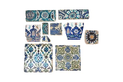 Lot 145 - TWO OTTOMAN DAMASCUS POTTERY TILES AND OTHER TILE FRAGMENTS