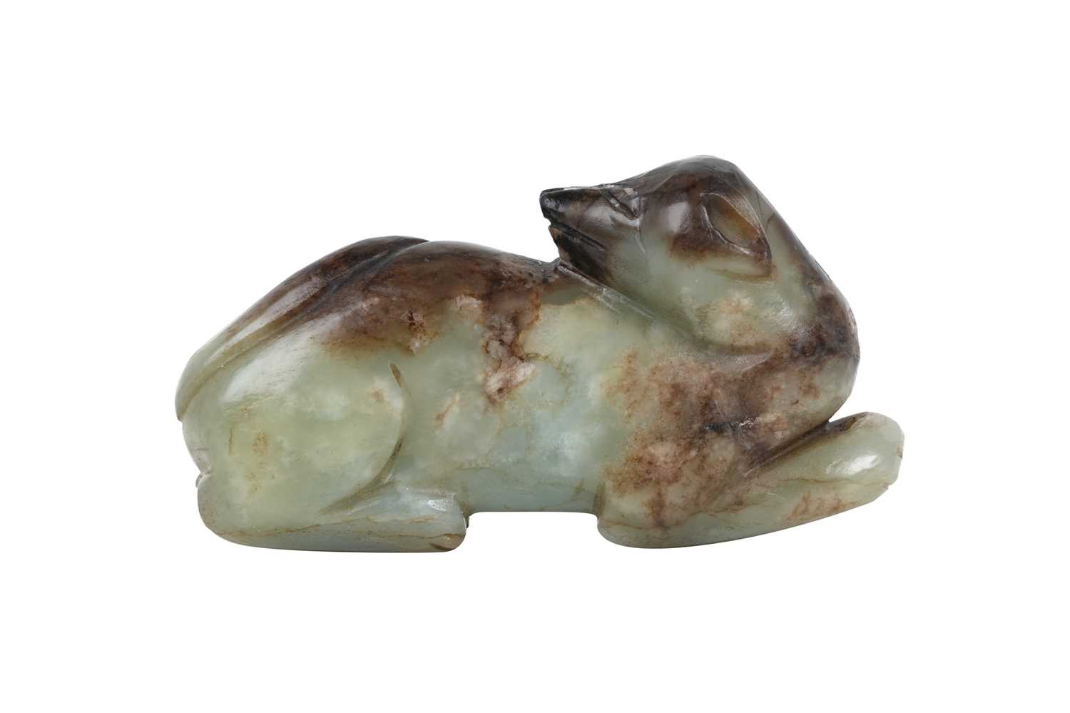Lot 2 - A CHINESE CELADON JADE FIGURE OF A DOG