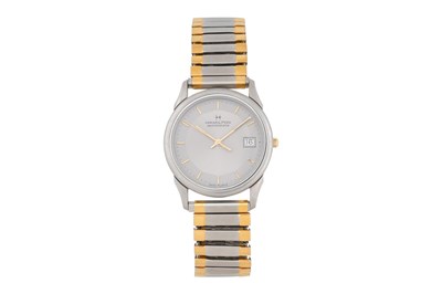 Lot 15 - A MEN'S CITIZEN STAINLESS STEEL AND GOLD PLATED QUARTZ BRACELET WATCH