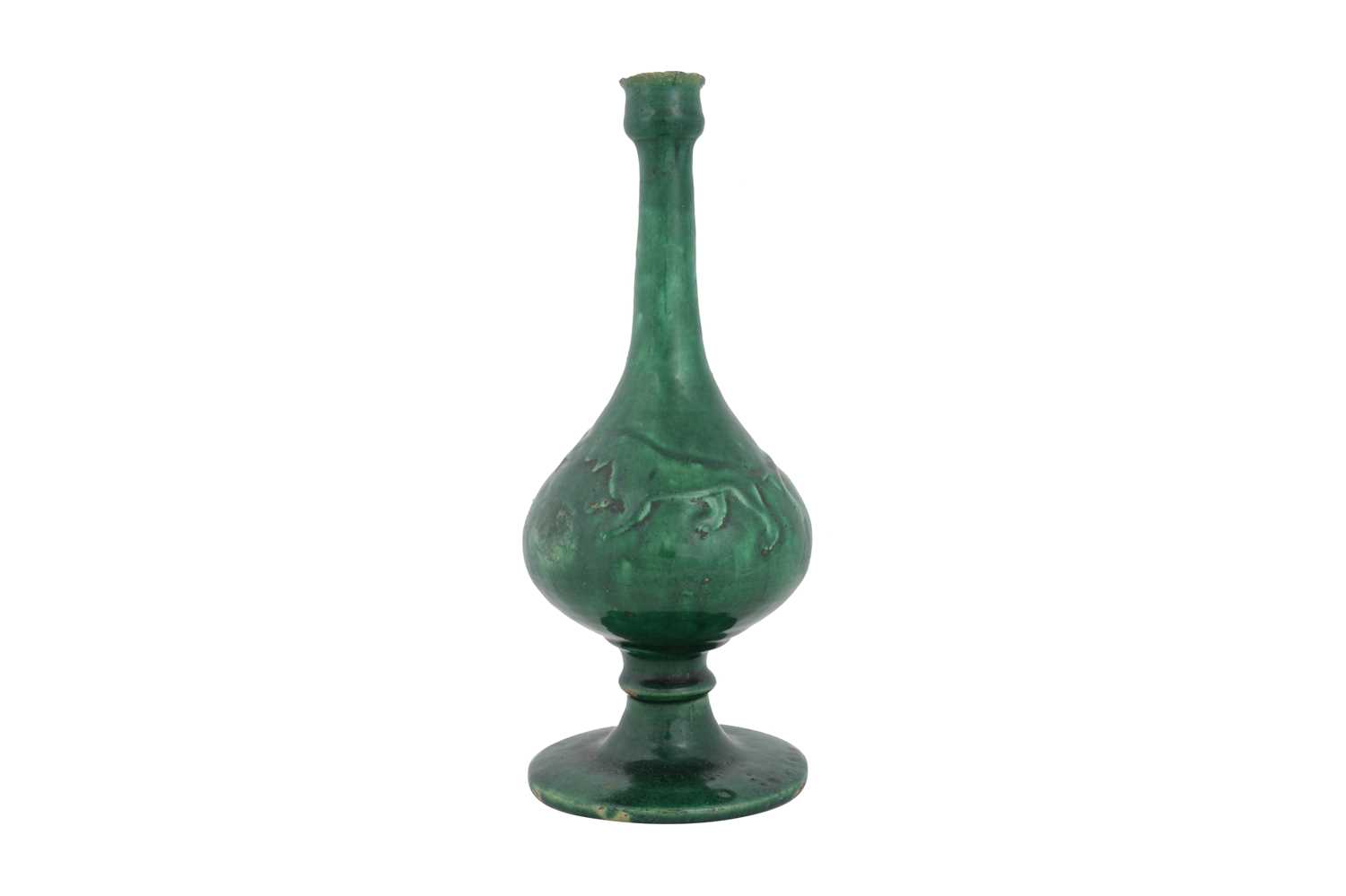 Lot 129 - A PERSIAN CELADON-STYLE MONOCHROME GREEN-GLAZED POTTERY VASE