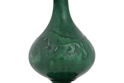 Lot 129 - A PERSIAN CELADON-STYLE MONOCHROME GREEN-GLAZED POTTERY VASE