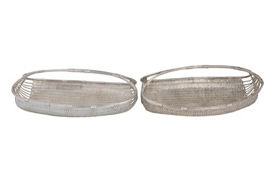 Lot 64 - A PAIR OF UNMARKED FRENCH SILVER-PLATED WOVEN FRUIT BASKETS