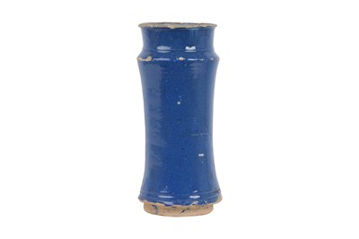 Lot 140 - A MONOCHROME BLUE-GLAZED ALBARELLO POTTERY VASE