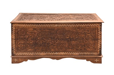 Lot 178 - A MORO SHELL-INLAID CARVED HARDWOOD DOWRY CHEST