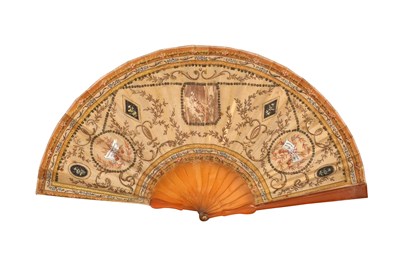 Lot 75 - A EUROPEAN POLYCHROME-PAINTED FAN WITH SEQUINS