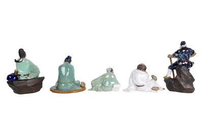 FIVE CHINESE 'MUD MEN' POTTERY FIGURES