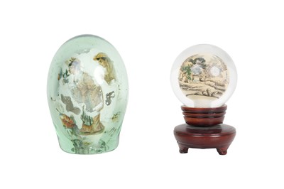 A DECALCOMANIA PAPERWEIGHT AND AN INSIDE-PAINTED CHINESE PAPERWEIGHT