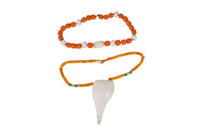 Lot 129 - λ TWO TRIBAL NAGA CHANK SHELL (SHANKHA) BEAD NECKLACES