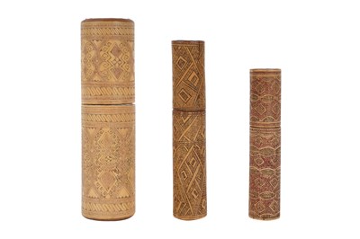 Lot 134 - THREE INDONESIAN BAMBOO SCROLL HOLDERS