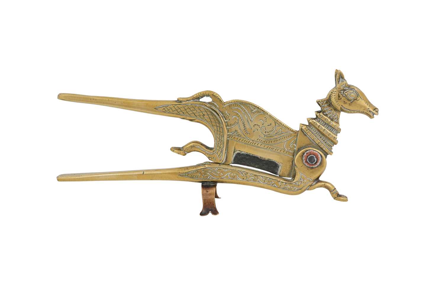Lot 175 - A LARGE INDIAN ZOOMORPHIC BRASS BETEL NUT CRACKER