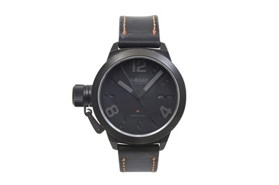 Lot 25 - A MEN'S ITALIAN U-BOAT STAINLESS STEEL WITH BLACK PVD AUTOMATIC WRISTWATCH