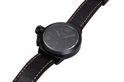 Lot 25 - A MEN'S ITALIAN U-BOAT STAINLESS STEEL WITH BLACK PVD AUTOMATIC WRISTWATCH