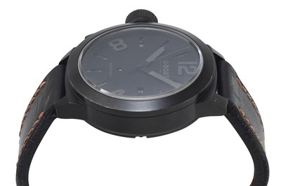 Lot 25 - A MEN'S ITALIAN U-BOAT STAINLESS STEEL WITH BLACK PVD AUTOMATIC WRISTWATCH