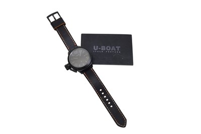 Lot 25 - A MEN'S ITALIAN U-BOAT STAINLESS STEEL WITH BLACK PVD AUTOMATIC WRISTWATCH