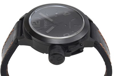 Lot 25 - A MEN'S ITALIAN U-BOAT STAINLESS STEEL WITH BLACK PVD AUTOMATIC WRISTWATCH