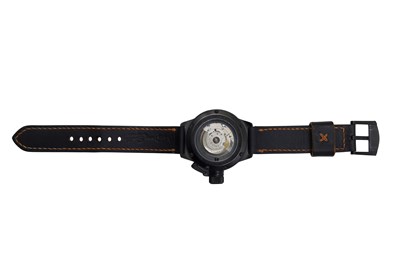Lot 25 - A MEN'S ITALIAN U-BOAT STAINLESS STEEL WITH BLACK PVD AUTOMATIC WRISTWATCH