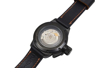 Lot 25 - A MEN'S ITALIAN U-BOAT STAINLESS STEEL WITH BLACK PVD AUTOMATIC WRISTWATCH