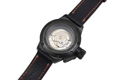 Lot 25 - A MEN'S ITALIAN U-BOAT STAINLESS STEEL WITH BLACK PVD AUTOMATIC WRISTWATCH
