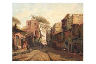 Lot 116 - A FRENCH ORIENTALIST PAINTING: A STREET SCENE IN THE LEVANT