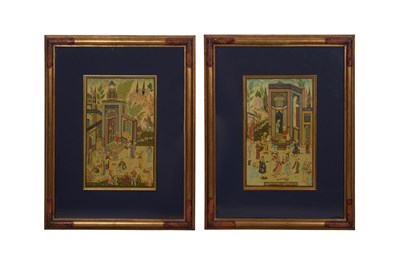 Lot 148 - A PAIR OF ARCHAISTIC SAFAVID-REVIVAL LACQUERED PANELS
