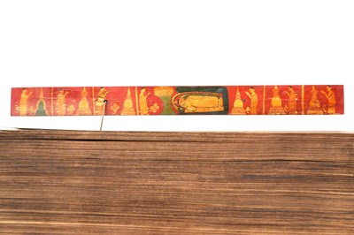 Lot 46 - A SINHALA PALM-LEAF BUDDHIST MANUSCRIPT WITH LACQUERED BOOK COVERS