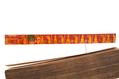 Lot 46 - A SINHALA PALM-LEAF BUDDHIST MANUSCRIPT WITH LACQUERED BOOK COVERS