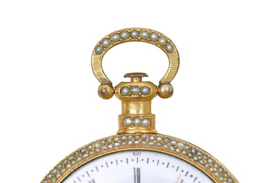 Lot 436 - AN EXTREMELY RARE BOVET GUILLOCHÉ ENAMEL AND PEARL OPEN FACE POCKET WATCH.