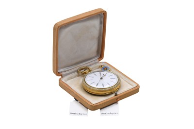Lot 436 - AN EXTREMELY RARE BOVET GUILLOCHÉ ENAMEL AND PEARL OPEN FACE POCKET WATCH.