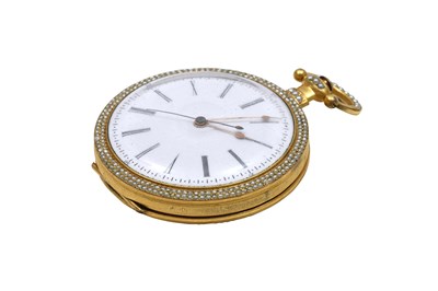 Lot 436 - AN EXTREMELY RARE BOVET GUILLOCHÉ ENAMEL AND PEARL OPEN FACE POCKET WATCH.