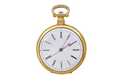 Lot 436 - AN EXTREMELY RARE BOVET GUILLOCHÉ ENAMEL AND PEARL OPEN FACE POCKET WATCH.