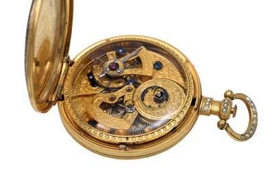 Lot 436 - AN EXTREMELY RARE BOVET GUILLOCHÉ ENAMEL AND PEARL OPEN FACE POCKET WATCH.