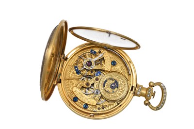 Lot 436 - AN EXTREMELY RARE BOVET GUILLOCHÉ ENAMEL AND PEARL OPEN FACE POCKET WATCH.