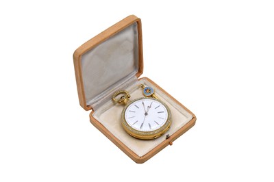 Lot 436 - AN EXTREMELY RARE BOVET GUILLOCHÉ ENAMEL AND PEARL OPEN FACE POCKET WATCH.