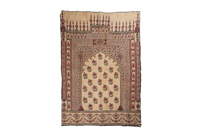 Lot 277 - A QUILTED KALAMKARI PANEL WITH NICHE AND FLORAL DECORATION