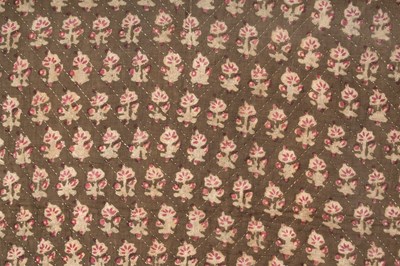 Lot 277 - A QUILTED KALAMKARI PANEL WITH NICHE AND FLORAL DECORATION