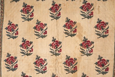 Lot 277 - A QUILTED KALAMKARI PANEL WITH NICHE AND FLORAL DECORATION