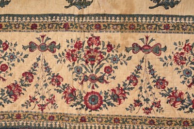 Lot 277 - A QUILTED KALAMKARI PANEL WITH NICHE AND FLORAL DECORATION