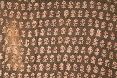 Lot 277 - A QUILTED KALAMKARI PANEL WITH NICHE AND FLORAL DECORATION