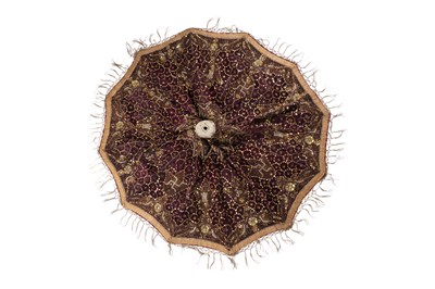 Lot 275 - AN INDIAN EMBROIDERED PURPLE VELVET CEREMONIAL PARASOL COVER