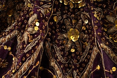 Lot 275 - AN INDIAN EMBROIDERED PURPLE VELVET CEREMONIAL PARASOL COVER