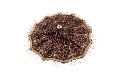 Lot 275 - AN INDIAN EMBROIDERED PURPLE VELVET CEREMONIAL PARASOL COVER