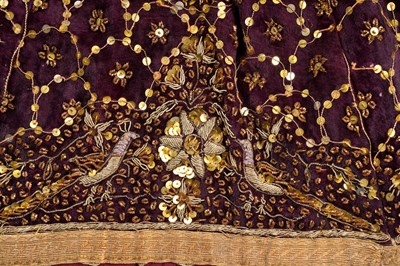 Lot 275 - AN INDIAN EMBROIDERED PURPLE VELVET CEREMONIAL PARASOL COVER